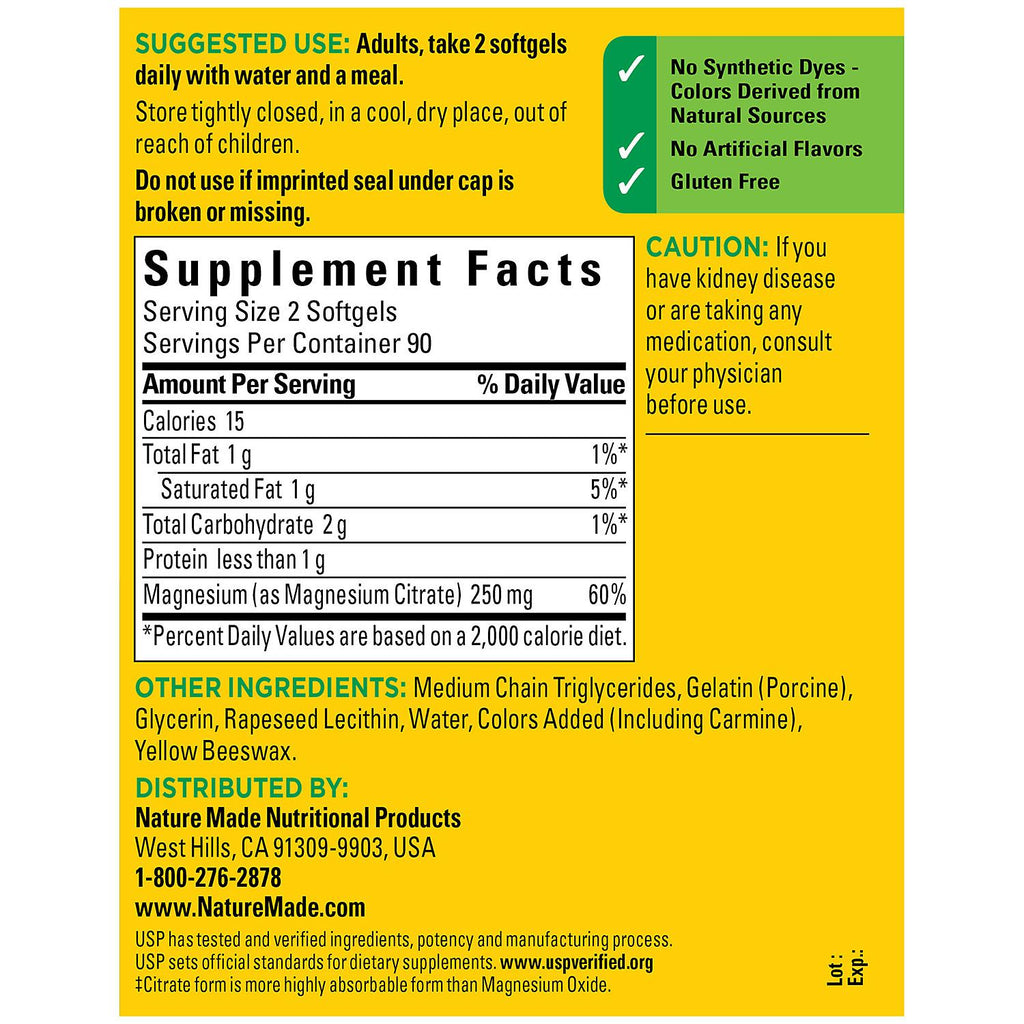 Nature Made Magnesium Citrate 250 mg Softgels, (180 ct.)