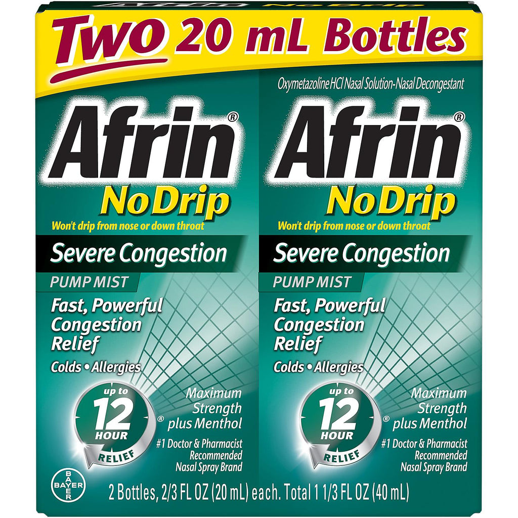 Afrin No Drip Severe Congestion Nasal Decongestant Pump Mist (20 ml each, 2 pk.)