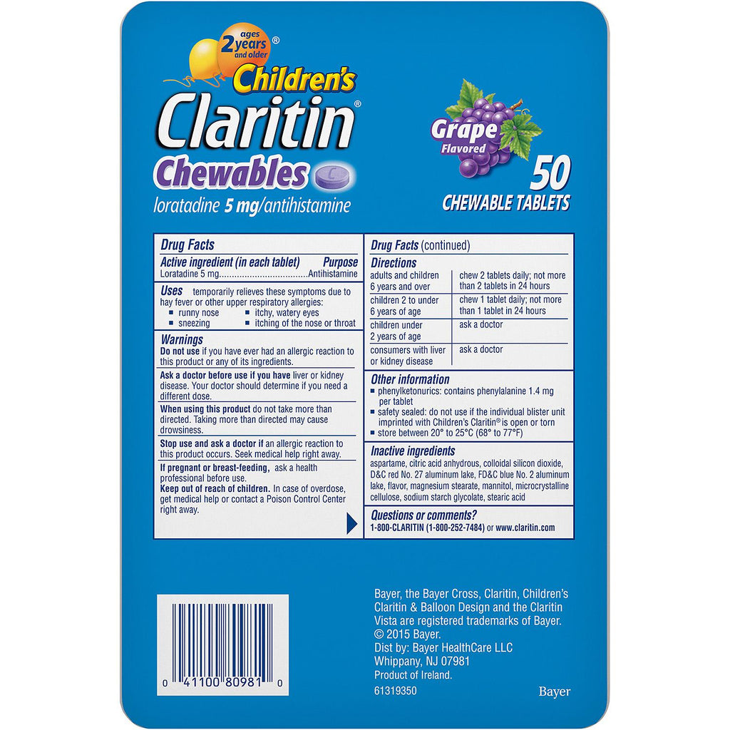 Children’s Claritin Chewables Tablets 24-Hour Non-Drowsy (50 ct.)