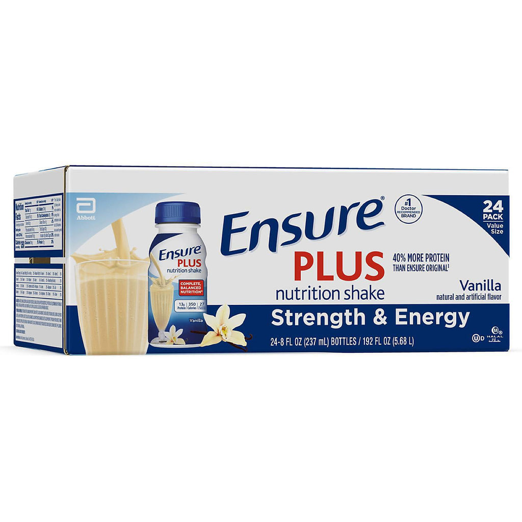 Ensure Plus Nutrition Vanilla Meal Replacement Shakes with 13g of Protein (8 oz. bottles, 24 pk.)