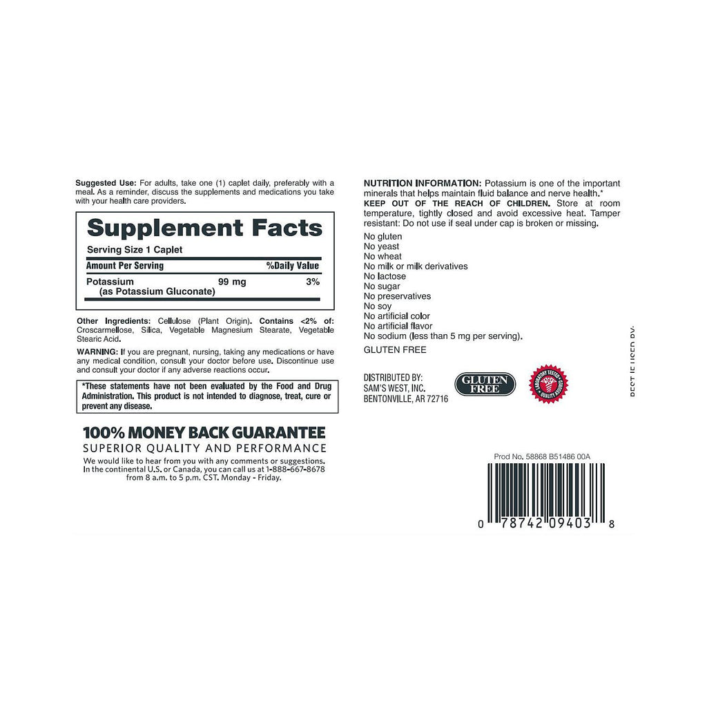 Member's Mark 99 mg Potassium Dietary Supplement (500 ct.)