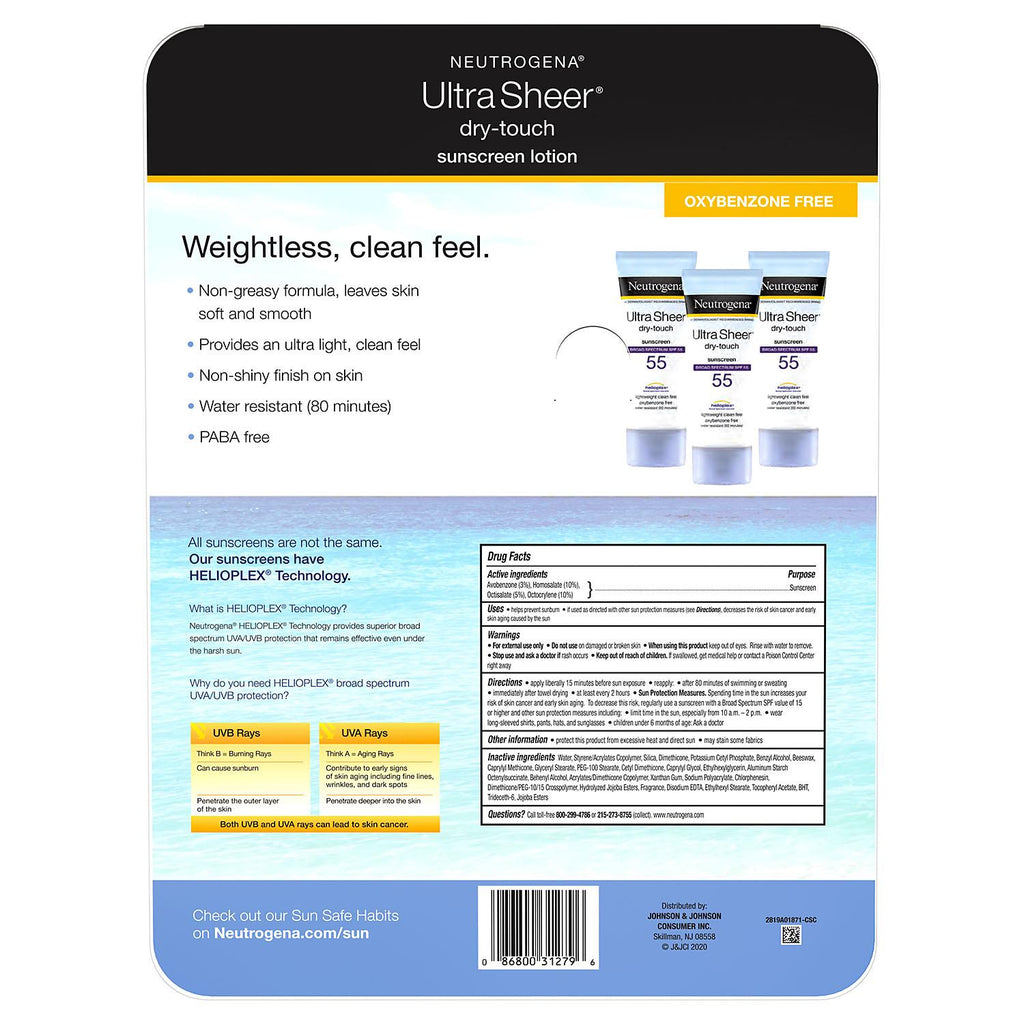 Neutrogena Ultra Sheer Dry-Touch SPF 55 Sunscreen Lotion (3 fl. oz, 3 pk.)