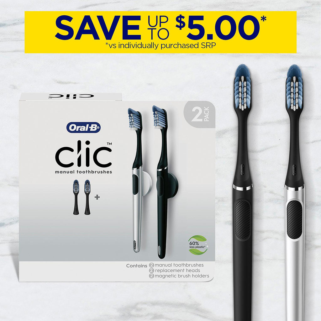Oral-B Clic Manual Toothbrush, Matte Black & Chrome (2 pk.)