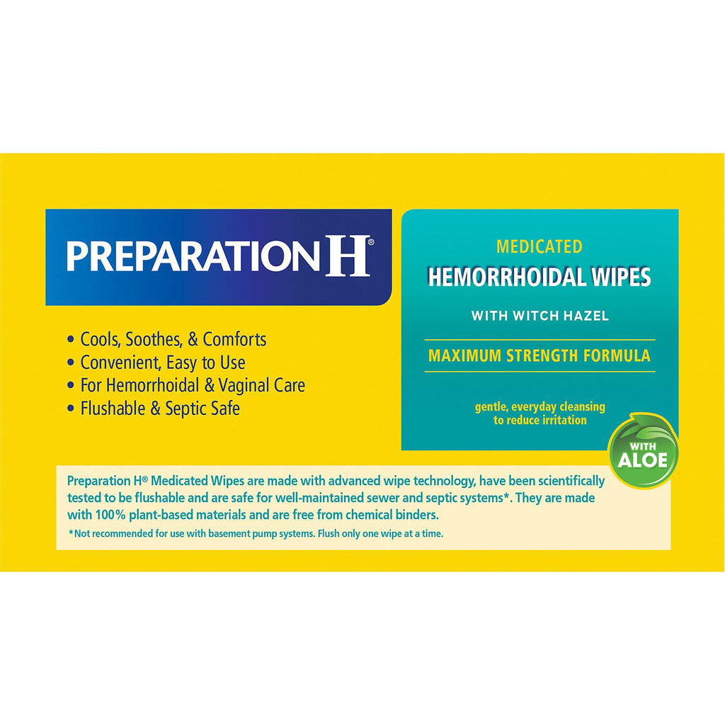 Preparation H Flushable Medicated Hemorrhoidal Wipes Pouch, Maximum Strength Relief With Witch Hazel And Aloe (180 ct.)