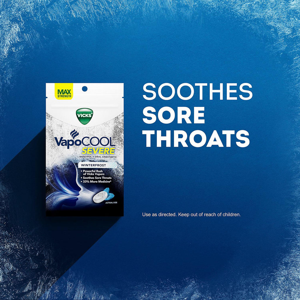 Vicks VapoCOOL SEVERE Medicated Drops, Maximum-Strength Relief to Soothe Sore Throat Pain (200 ct.)