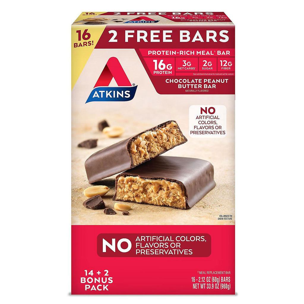 Atkins Protein-Rich Meal Bar, Chocolate Peanut Butter, Keto Friendly (16 ct.)