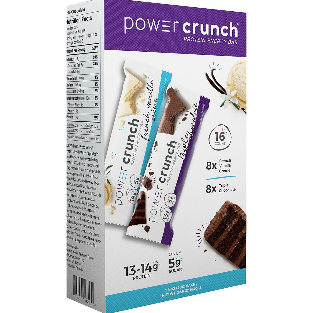 Powercrunch Protein Bar French Vanilla Crème and Triple Chocolate (16 ct.)