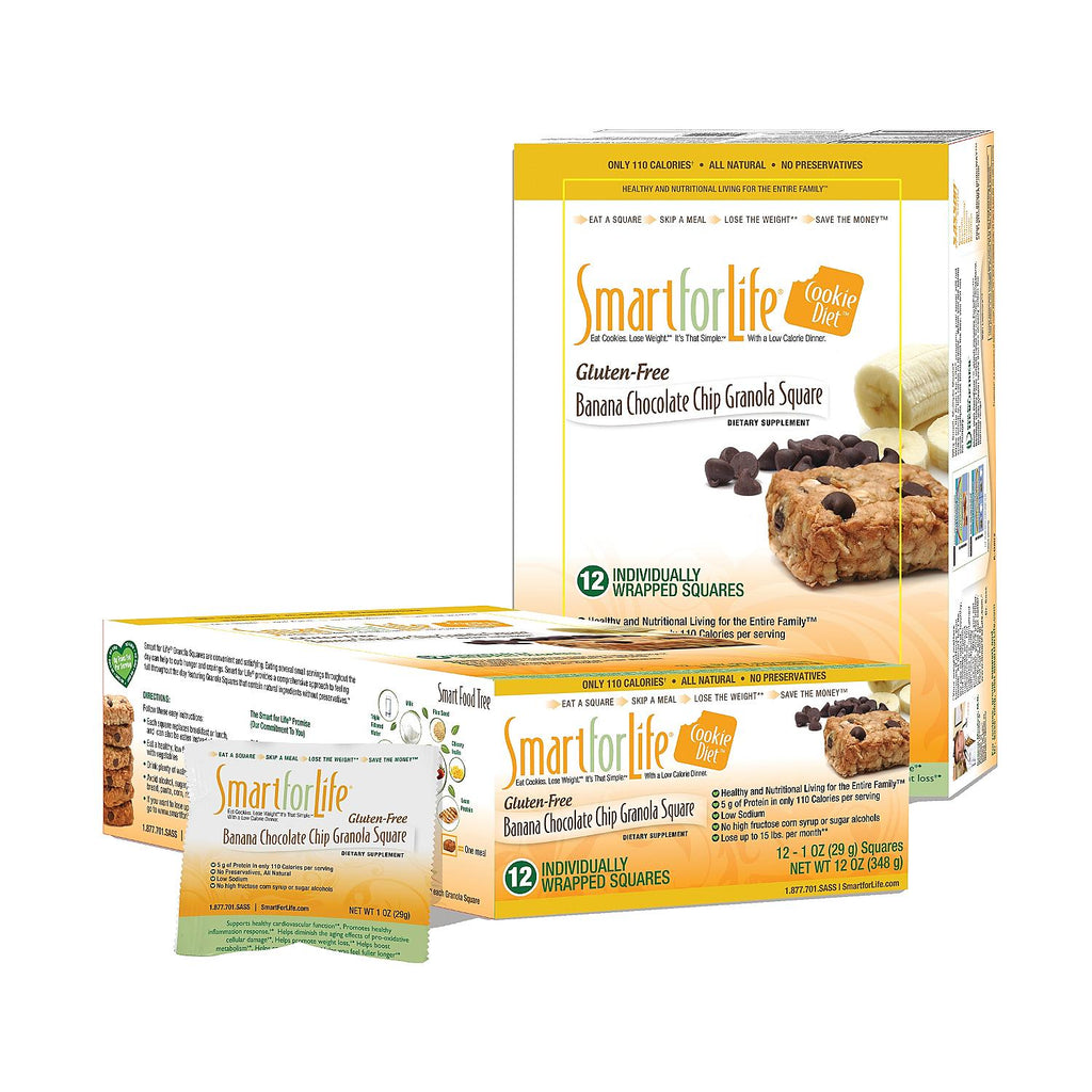 Smart for Life Cookie Diet Meal Replacements - Gluten-Free Banana Chocolate Chip Granola Squares - 12 ct.