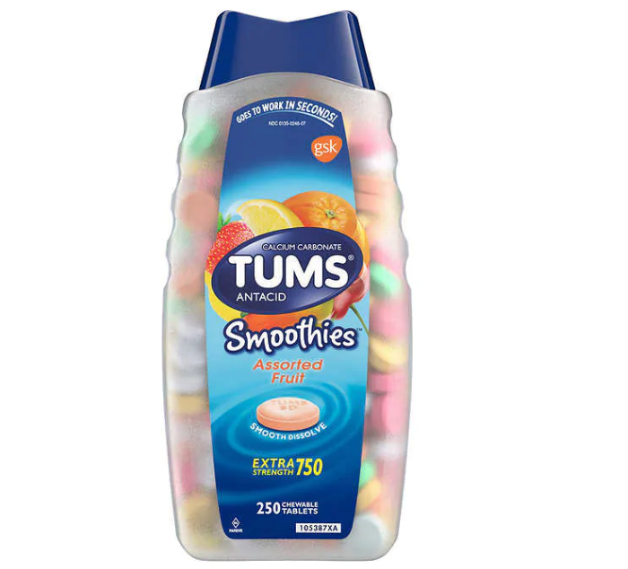 TUMS Antacid Extra Strength Smoothies, 250 Chewable Tablets