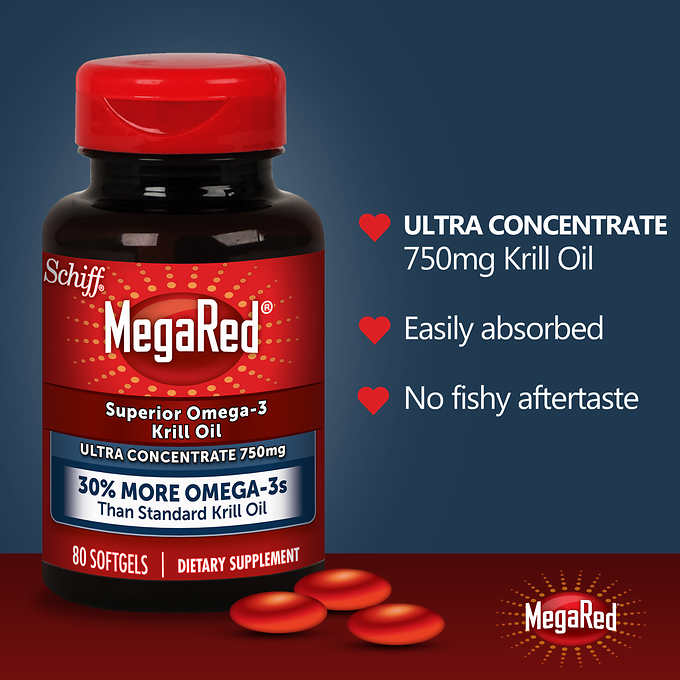 Schiff MegaRed Omega-3 Krill Oil, Ultra Concentrate 750 mg., 80 Softgels