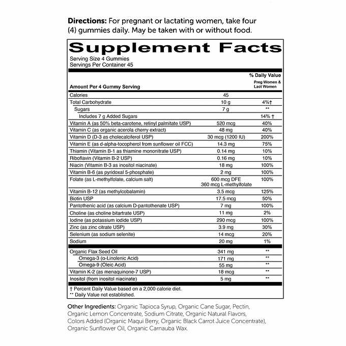 SmartyPants USDA Organic Prenatal Formula, 180 Adult Gummies