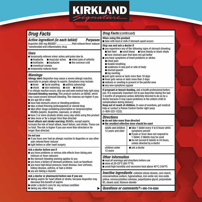 Kirkland Signature Ibuprofen, 200 mg., 1,000 Tablets