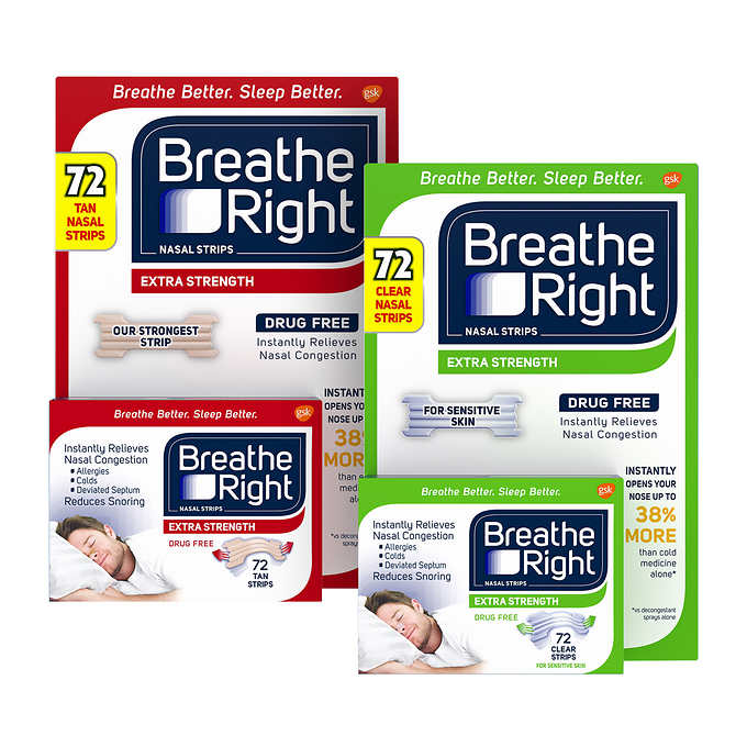 Breathe Right Nasal Strips, Extra Strength Clear, For Sensitive Skin, 72 ct.