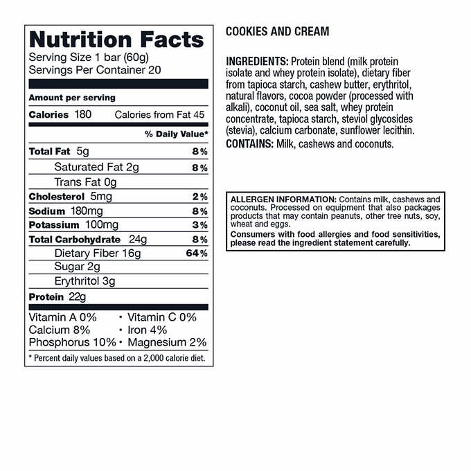 Kirkland Signature Protein Bars, Cookies and Cream, 20-count, 2-pack