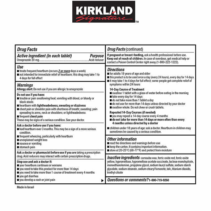 Kirkland Signature Omeprazole Acid Reducer 20 mg. (42 Tablets)